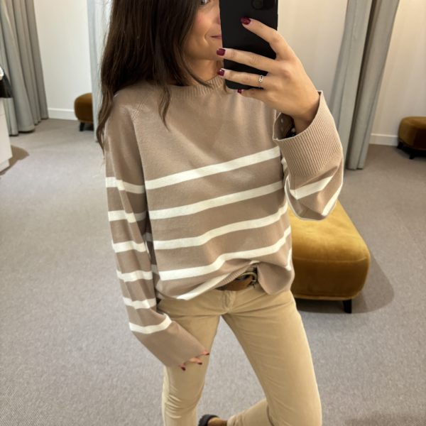 Pull marinière - Beige