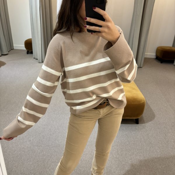 Pull marinière - Beige