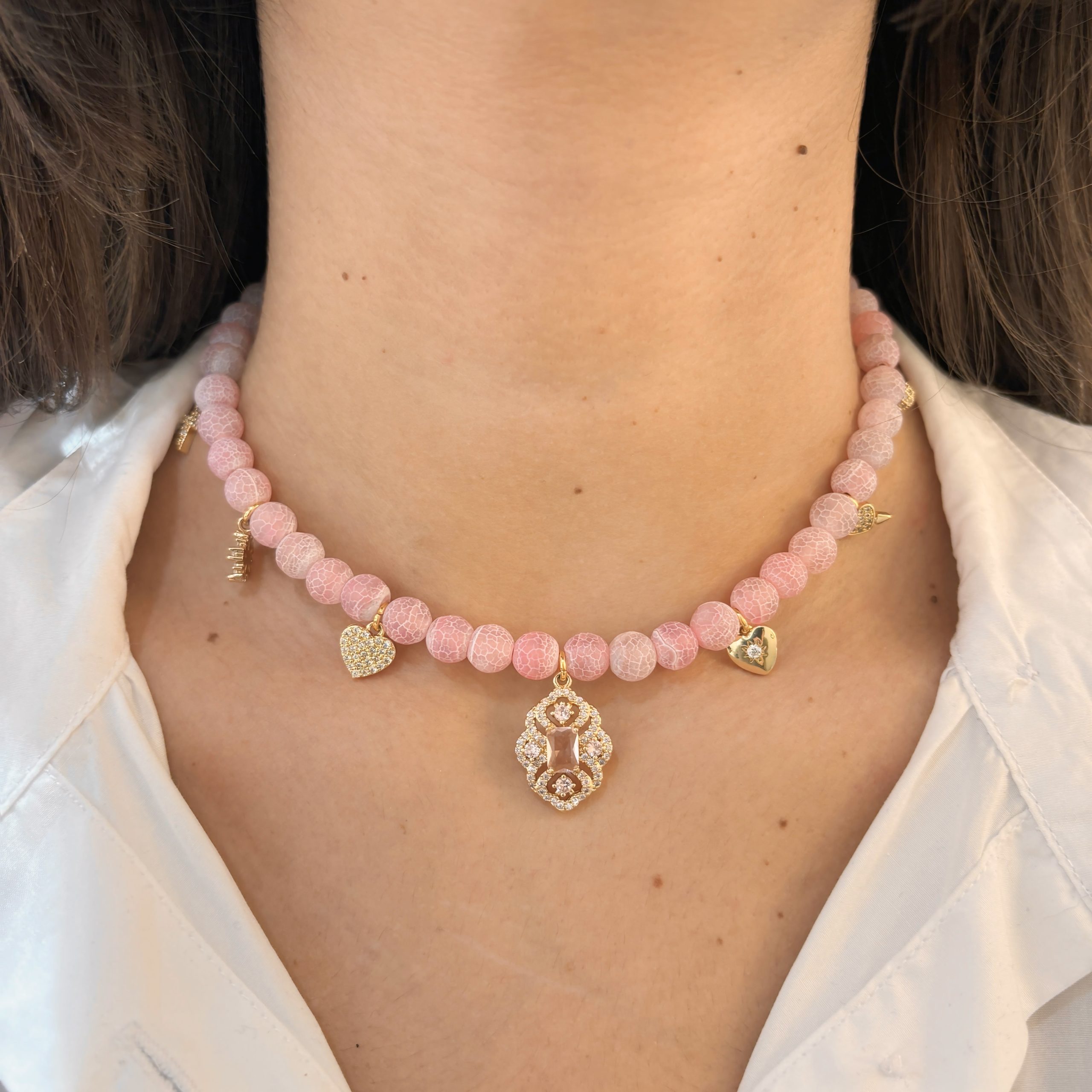 Collier Bysa.♡ - Agate rose craquelé